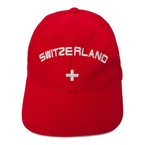 Switzerland Logo Strap Back Cap Spell Out Embroidered Hat Red DK Doerig Kreier - Picture 1 of 15